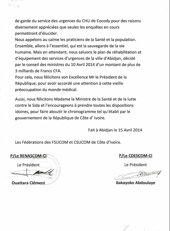 DECLARATION DES FEDERATIONS DE LA SANTE